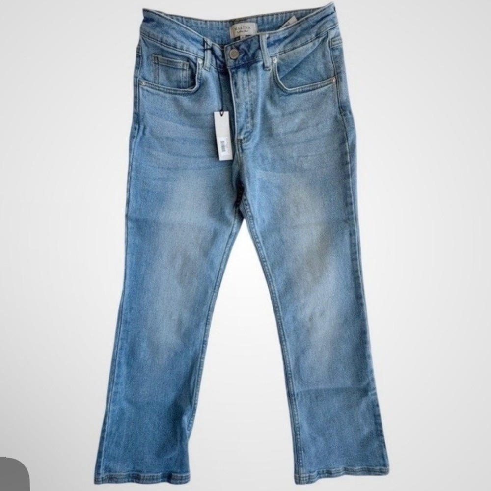 Martha Stewart Cropped Flare Jeans Blue Chambray Mid Rise Coastal Casual 6